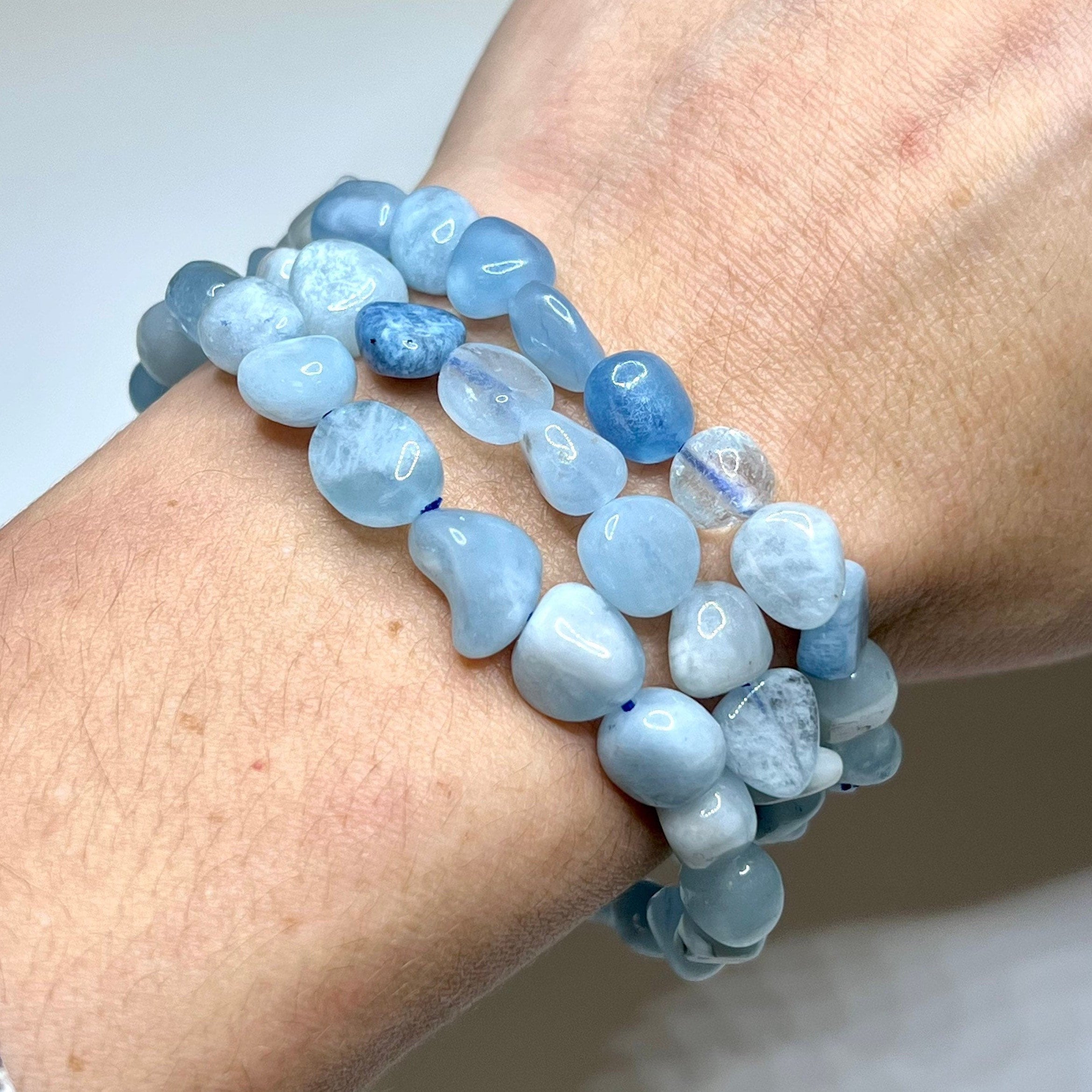 Aquamarine Crystal Bracelet, Tumbled Gemstone Beaded Bracelet