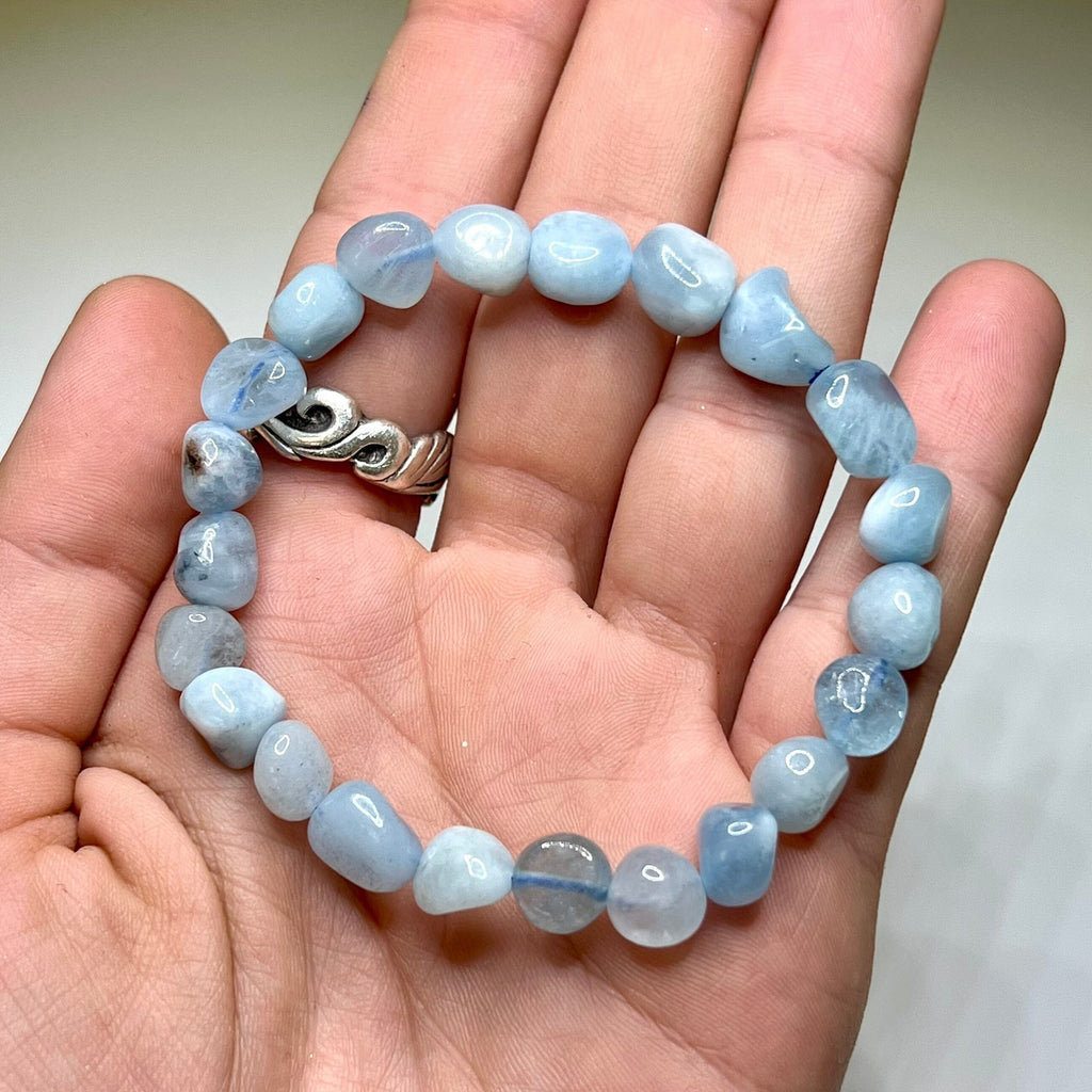 Aquamarine Crystal Bracelet, Tumbled Gemstone Beaded Bracelet
