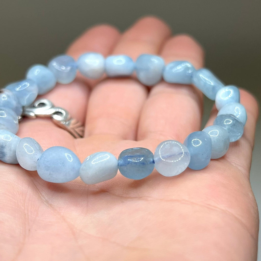 Aquamarine Crystal Bracelet, Tumbled Gemstone Beaded Bracelet