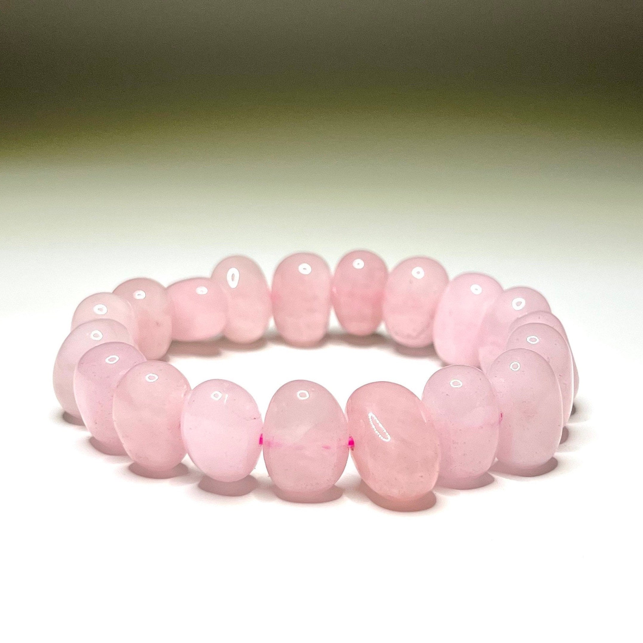 Rose Quartz Jelly Bean Bracelet: 9mm Gemstone Beaded Stretch Bracelet