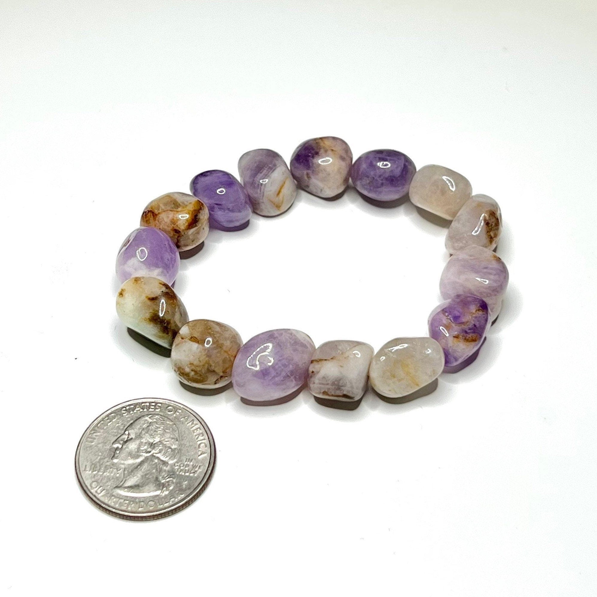 Amethyst Tumbled Crystal Bracelet: Gemstone Beaded Stretch Bracelet