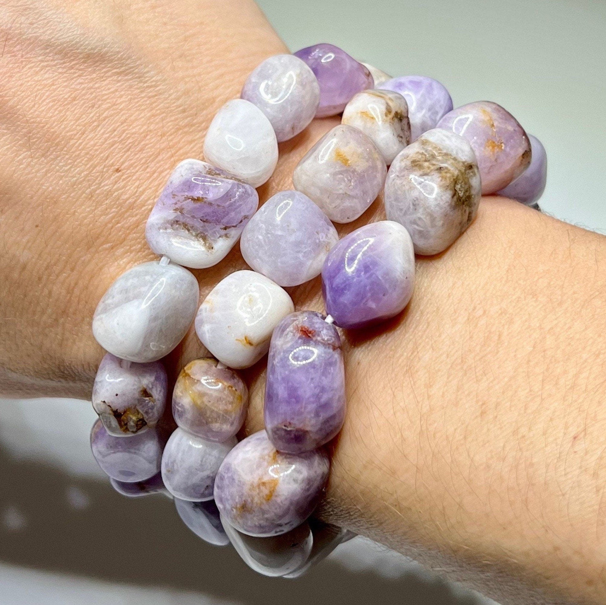 Amethyst Tumbled Crystal Bracelet: Gemstone Beaded Stretch Bracelet