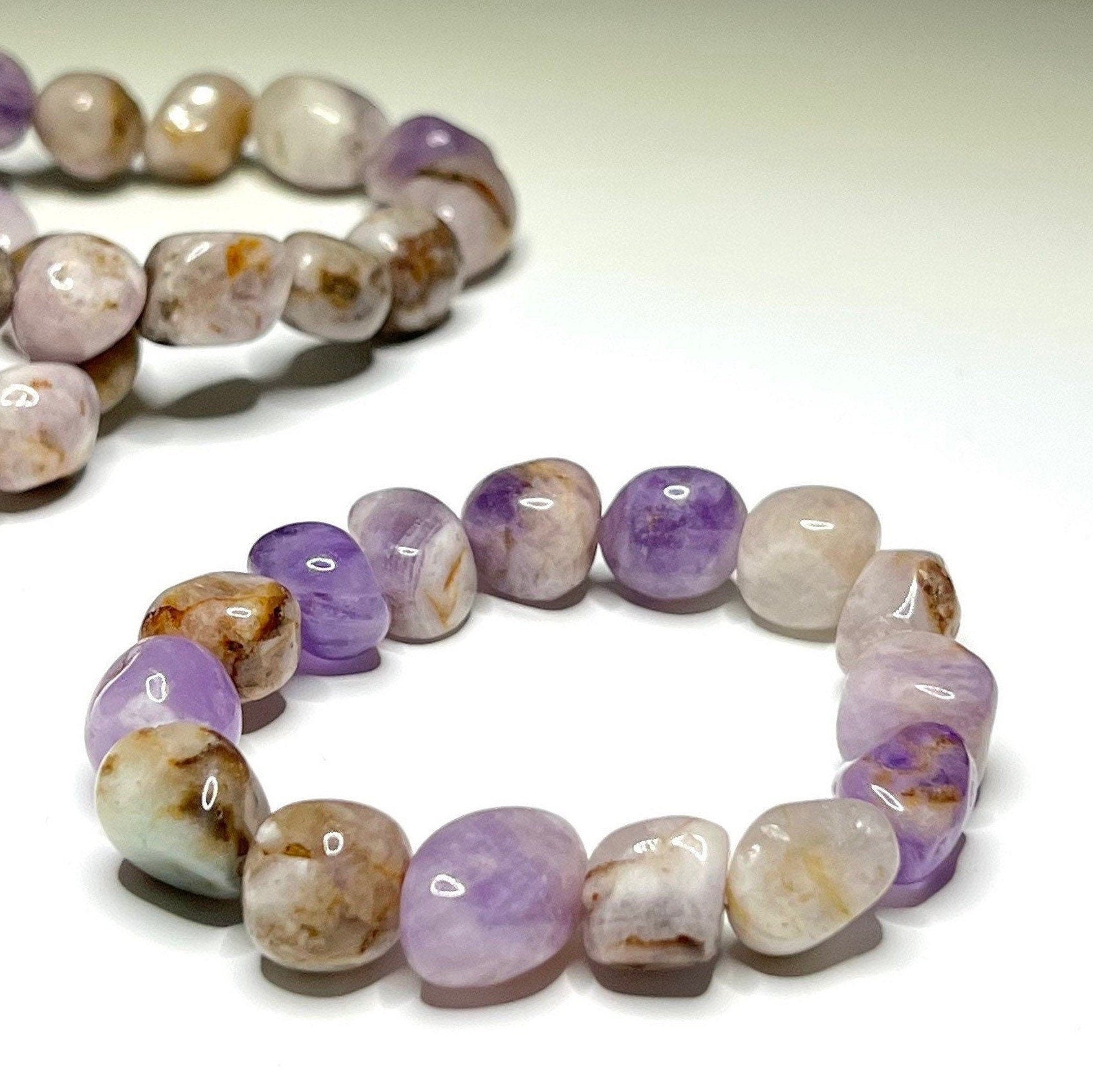 Amethyst Tumbled Crystal Bracelet: Gemstone Beaded Stretch Bracelet