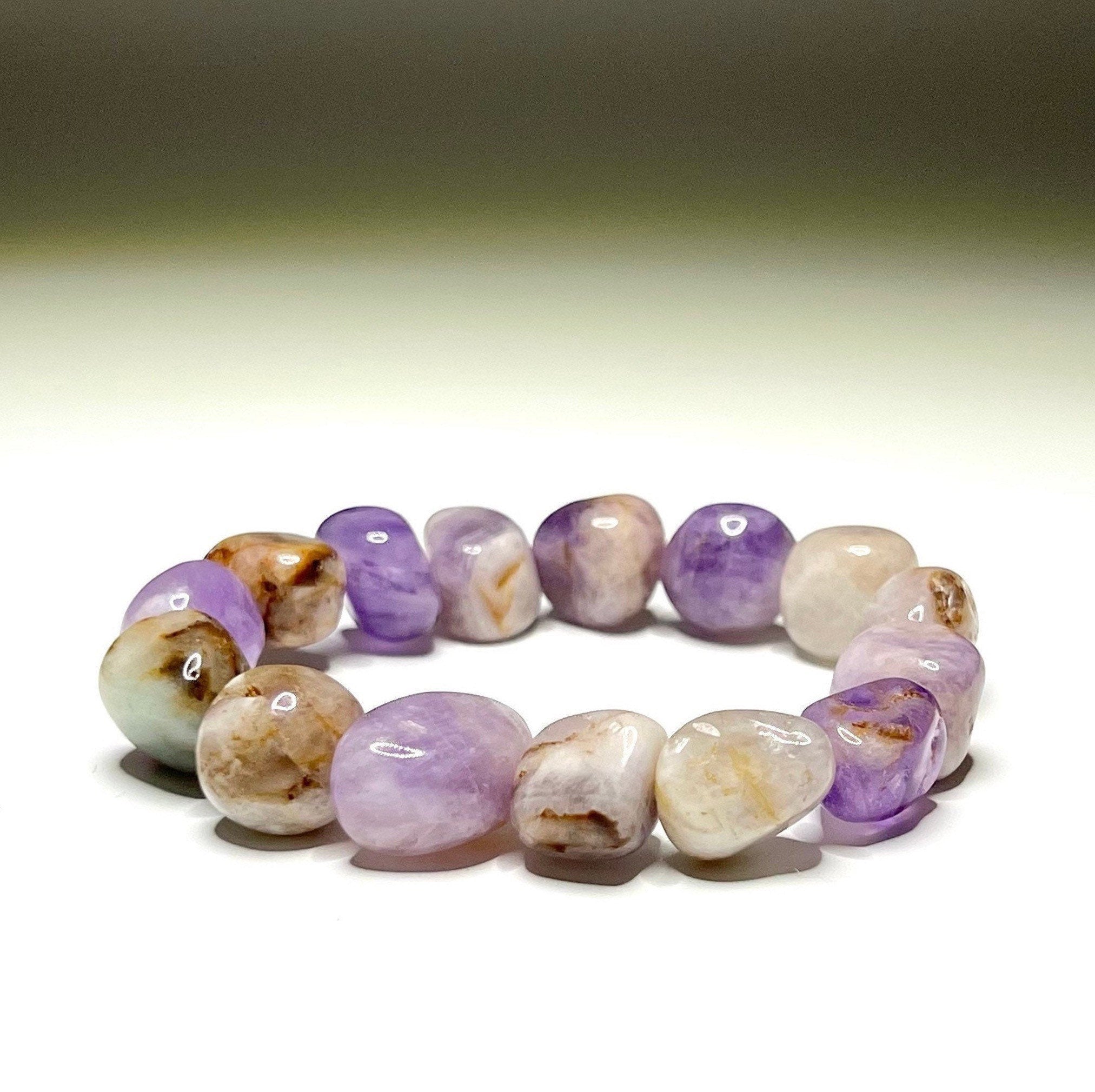Amethyst Tumbled Crystal Bracelet: Gemstone Beaded Stretch Bracelet