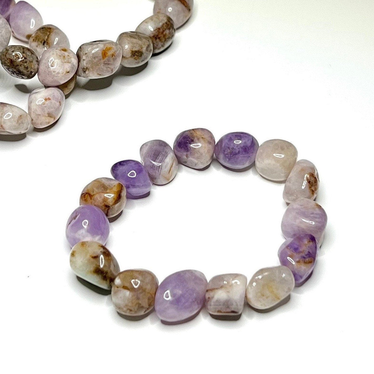 Amethyst Tumbled Crystal Bracelet: Gemstone Beaded Stretch Bracelet
