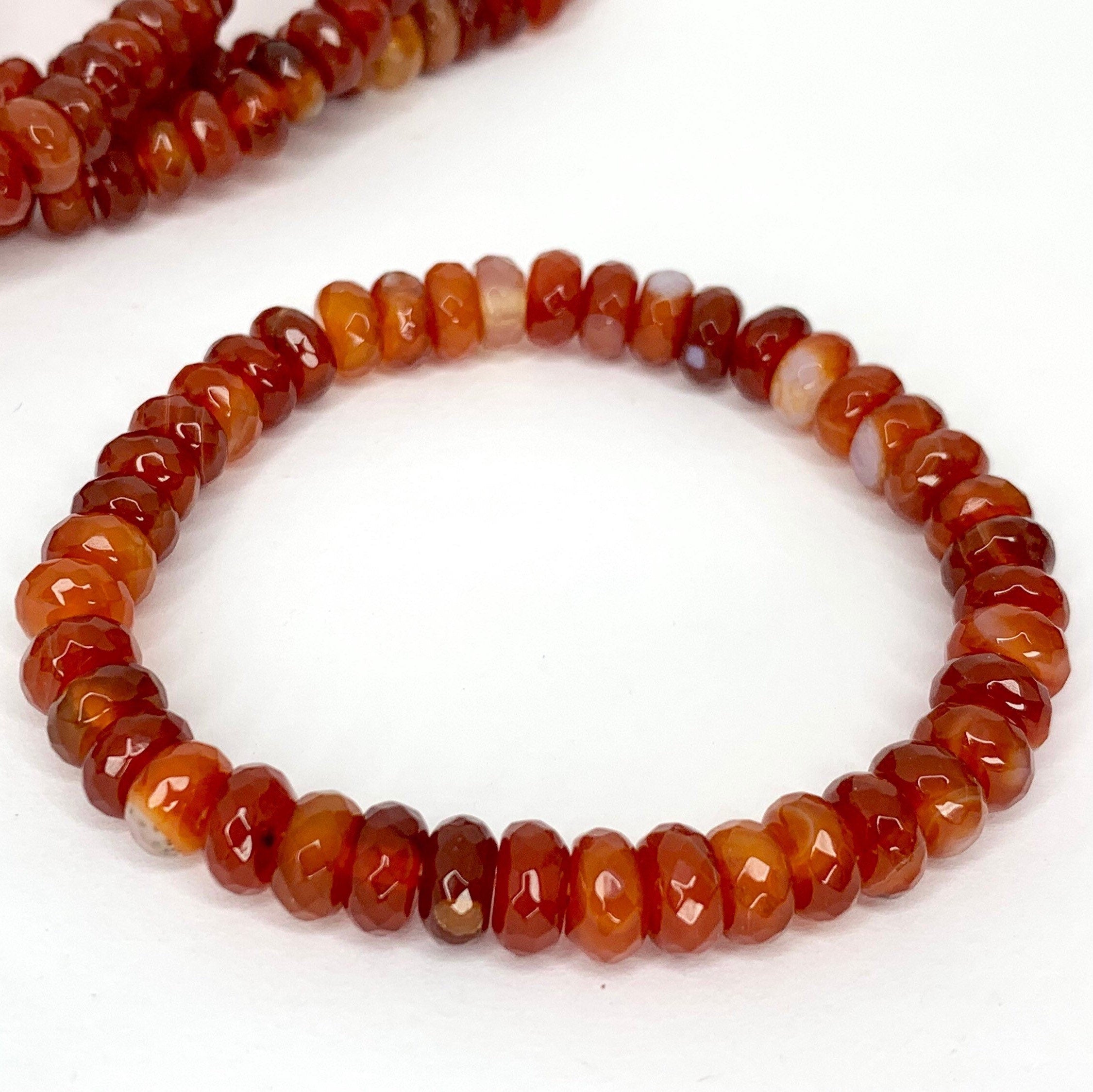Carnelian Crystal Bracelet: Faceted Rondelle Beads