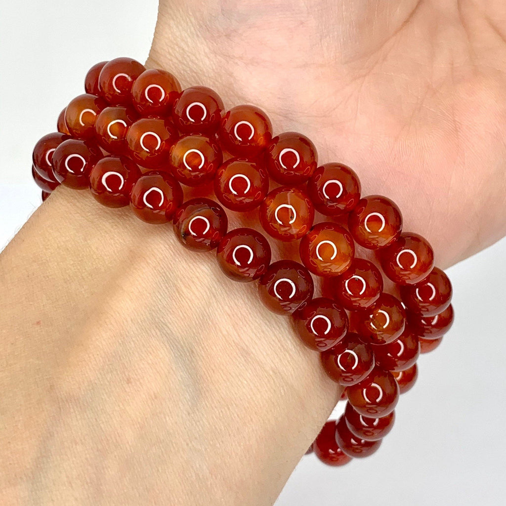 Red Agate Crystal Bracelet: Gemstone Beaded Stretch Bracelet