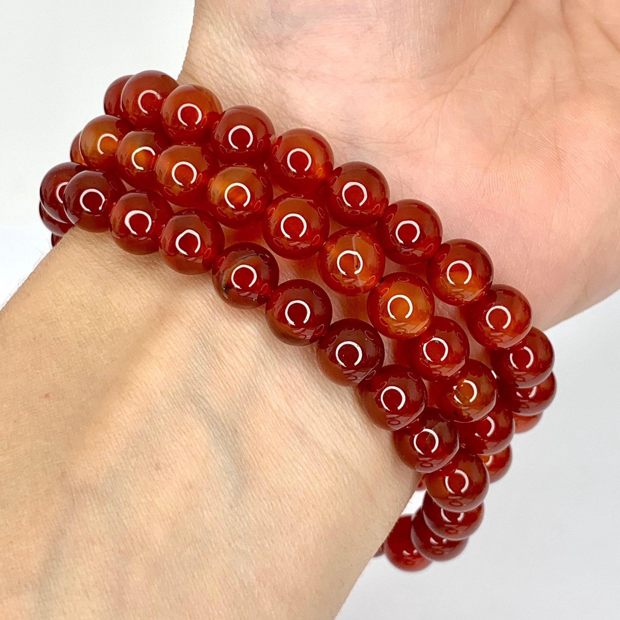 Red Agate Crystal Bracelet: Gemstone Beaded Stretch Bracelet