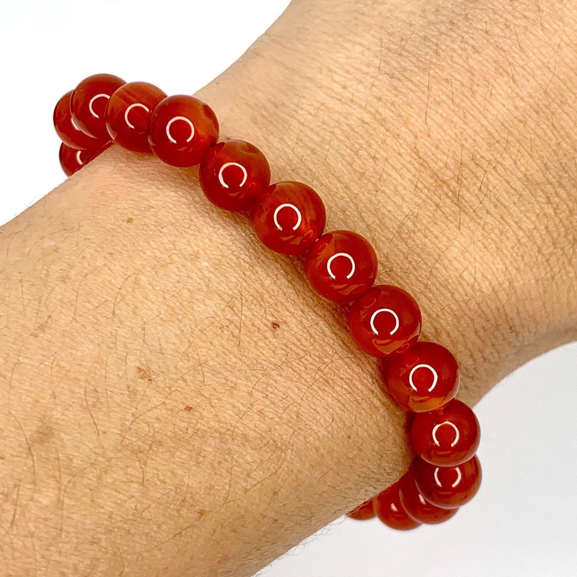 Red Agate Crystal Bracelet: Gemstone Beaded Stretch Bracelet