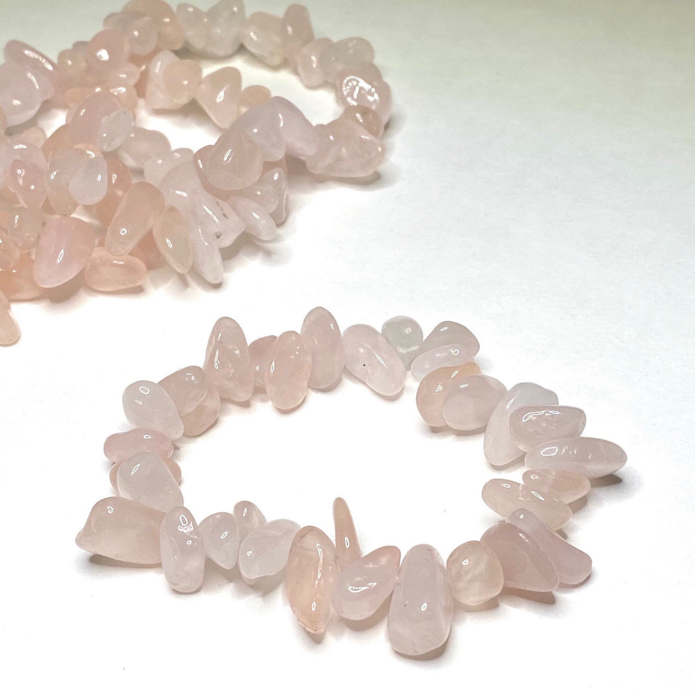 Rose Quartz Crystal Chip Bracelet: Gemstone Beaded Stretch Bracelet