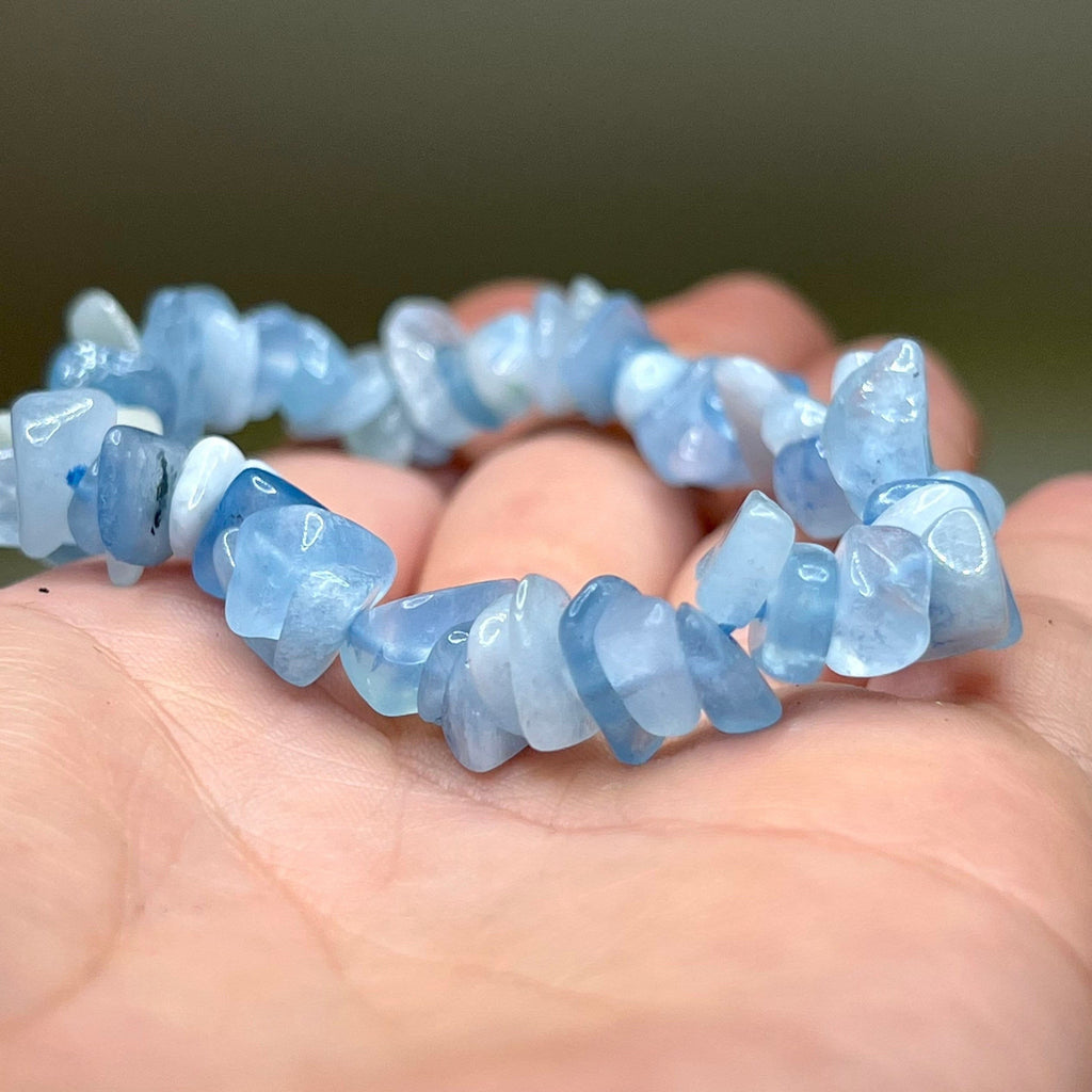 Aquamarine Crystal Chip Bracelet: Gemstone Beaded Stretch Bracelet