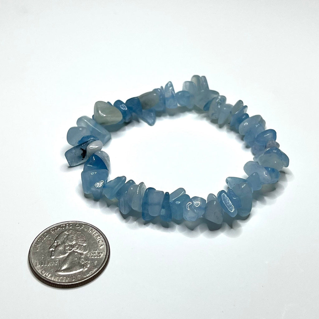 Aquamarine Crystal Chip Bracelet: Gemstone Beaded Stretch Bracelet