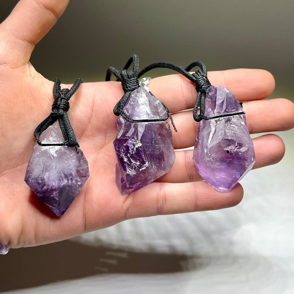 Amethyst Crystal Point Necklace: Adjustable Cord Pendant Necklace