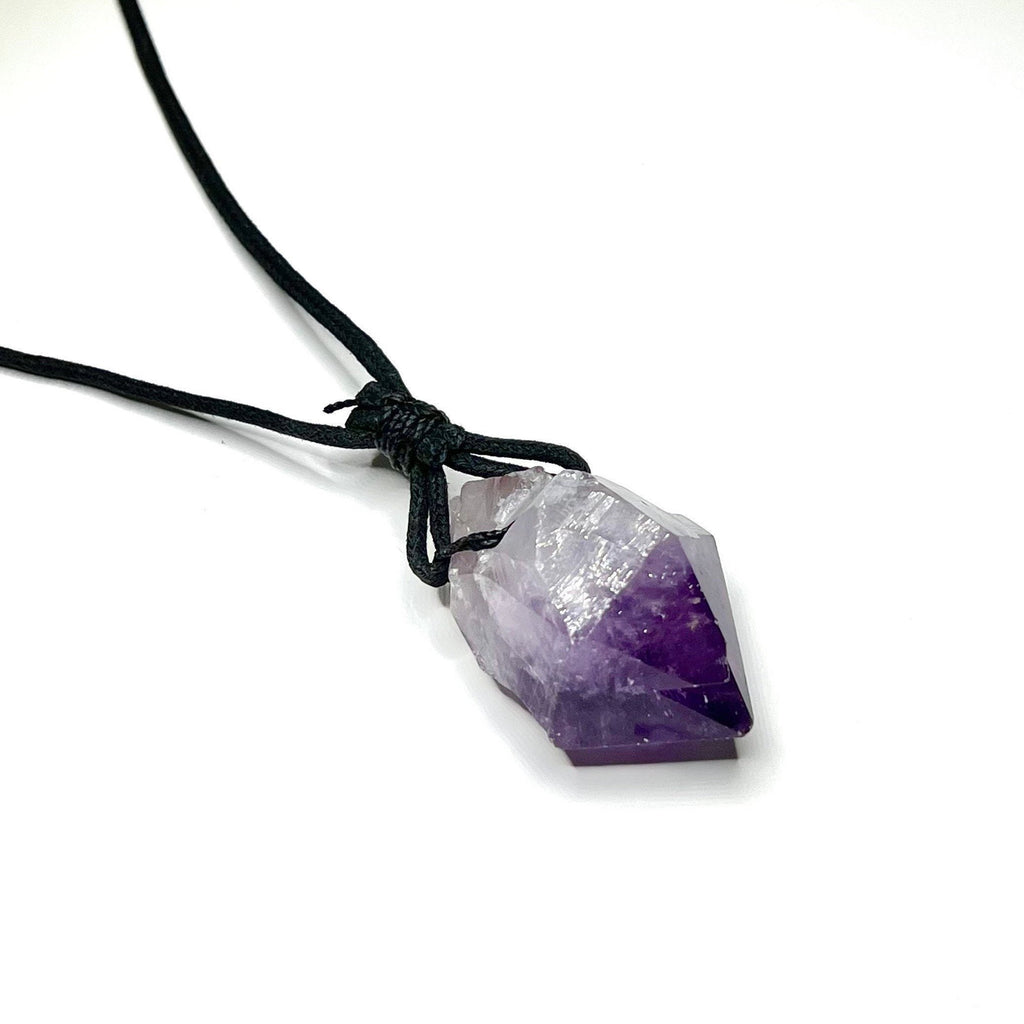 Amethyst Crystal Point Necklace: Adjustable Cord Pendant Necklace