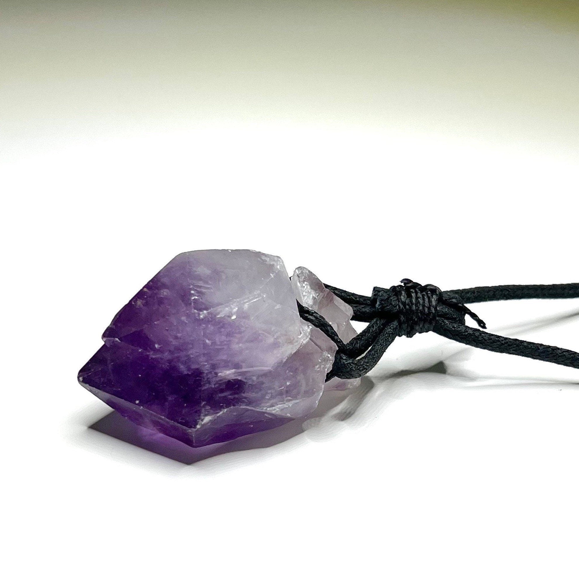 Amethyst Crystal Point Necklace: Adjustable Cord Pendant Necklace