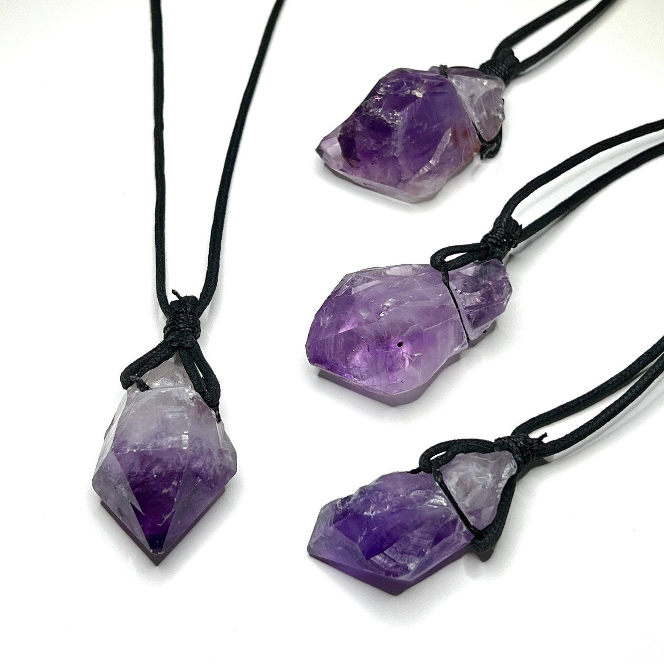 Amethyst Crystal Point Necklace: Adjustable Cord Pendant Necklace