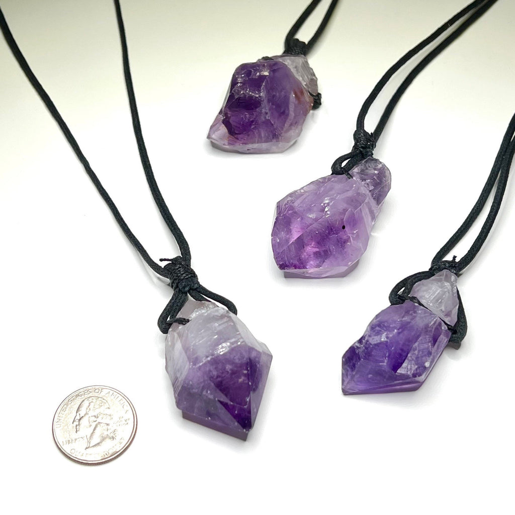 Amethyst Crystal Point Necklace: Adjustable Cord Pendant Necklace