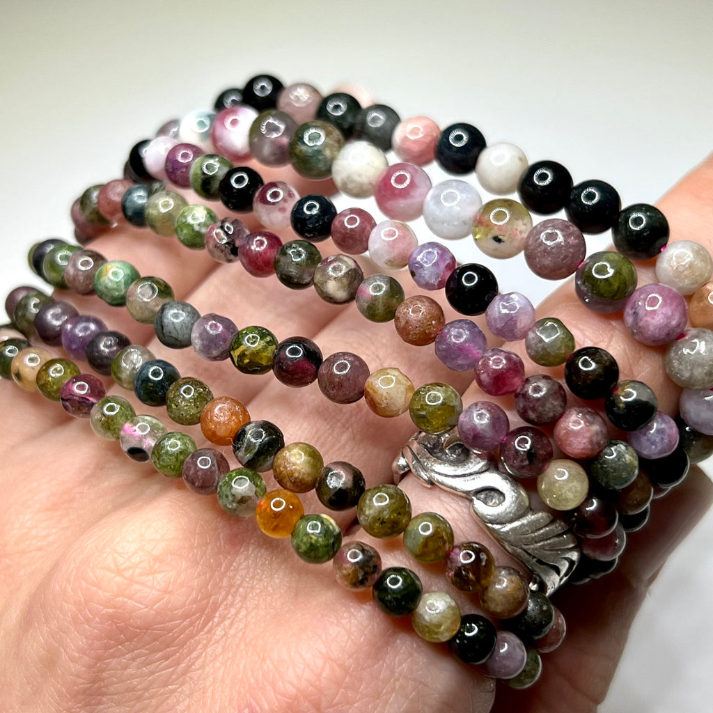 Watermelon Tourmaline Crystal Bracelet: Handmade Gemstone Beaded Bracelet