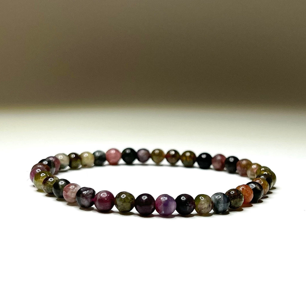 Watermelon Tourmaline Crystal Bracelet: Handmade Gemstone Beaded Bracelet