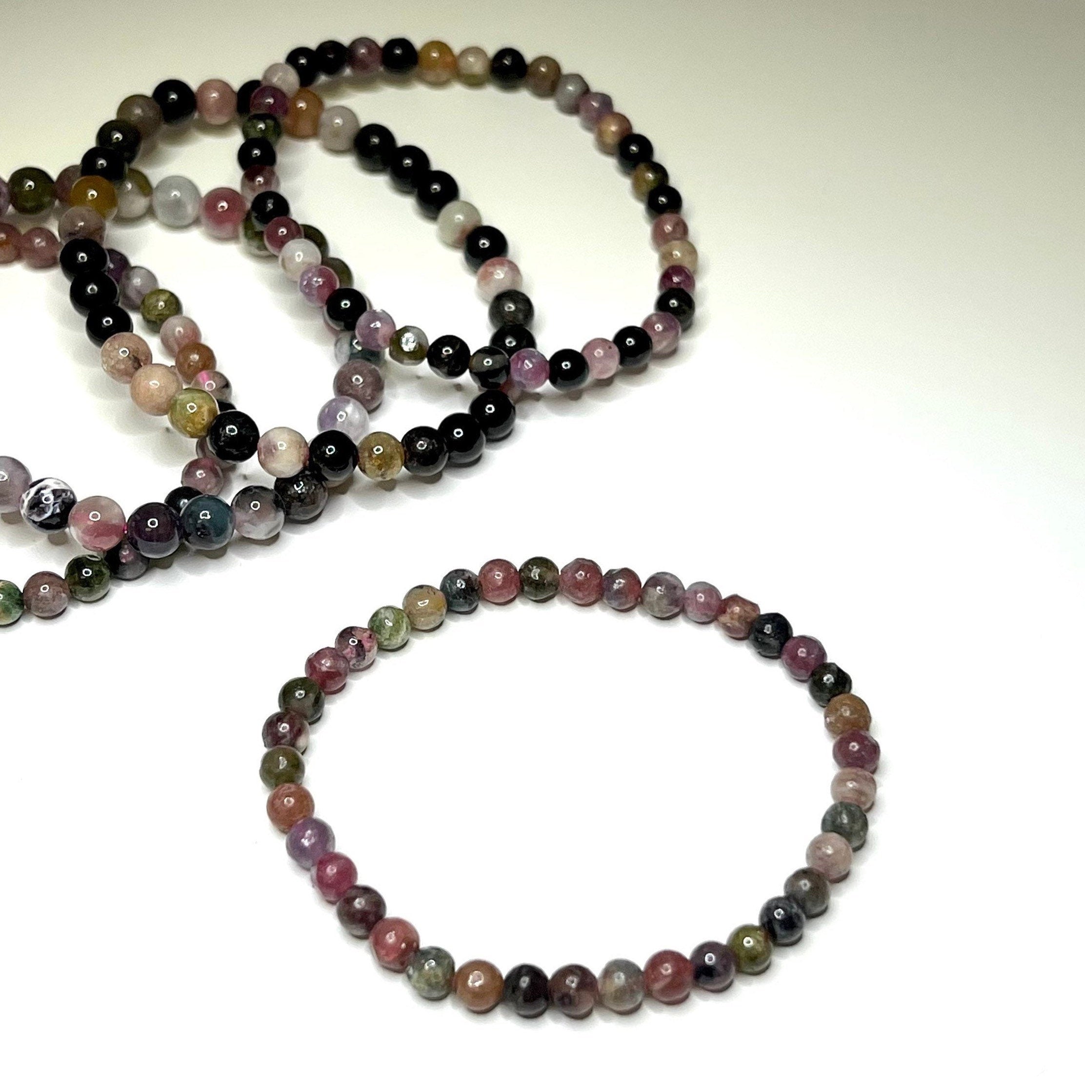Watermelon Tourmaline Crystal Bracelet: Handmade Gemstone Beaded Bracelet