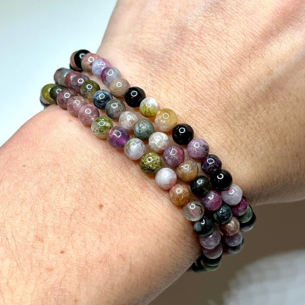 Watermelon Tourmaline Crystal Bracelet: Handmade Gemstone Beaded Bracelet
