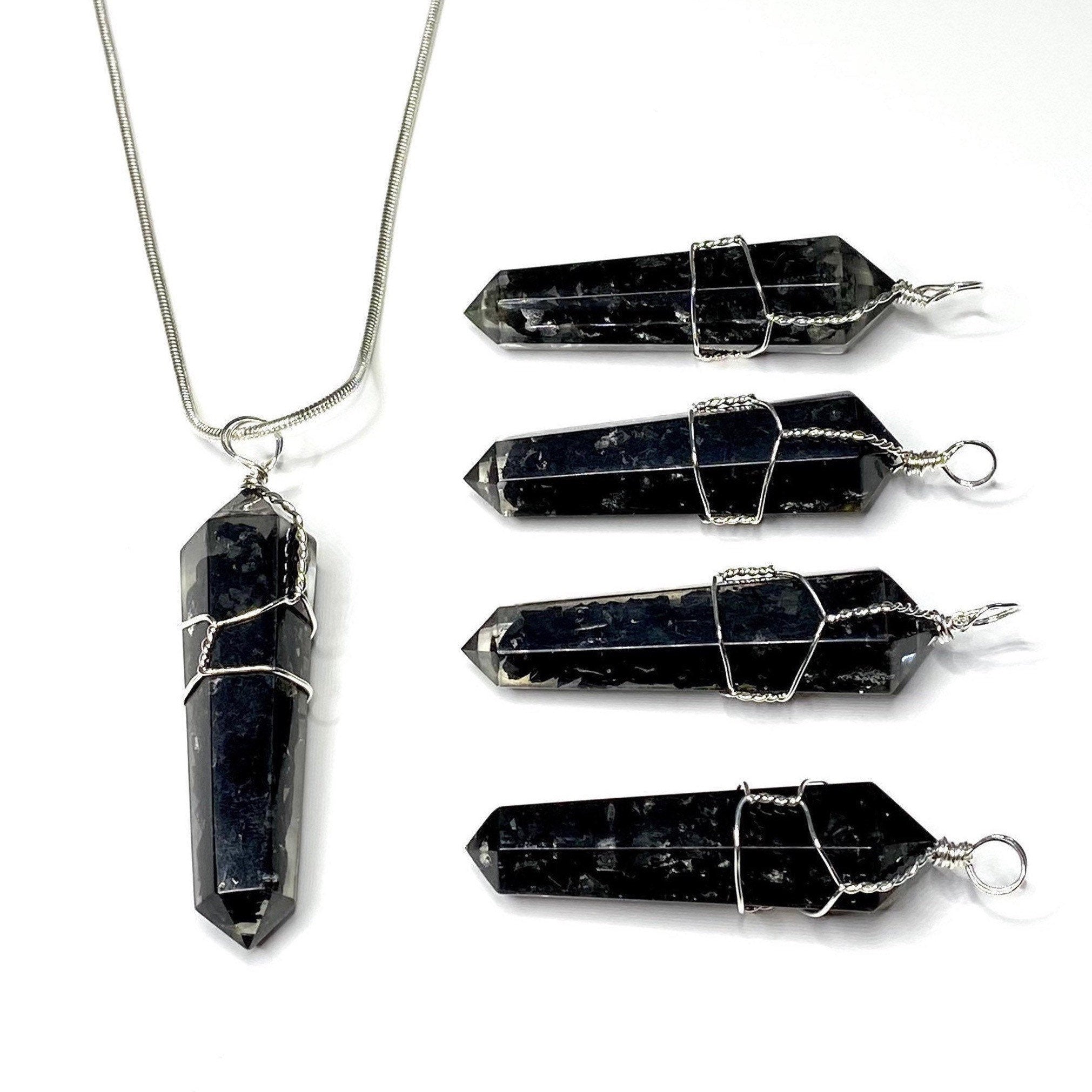 Shungite in Orgonite Wire Wrapped Pendant Necklace