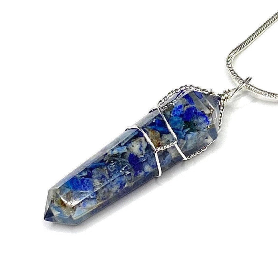 Lapis Lazuli in Orgonite Wire Wrapped Pendant Necklace