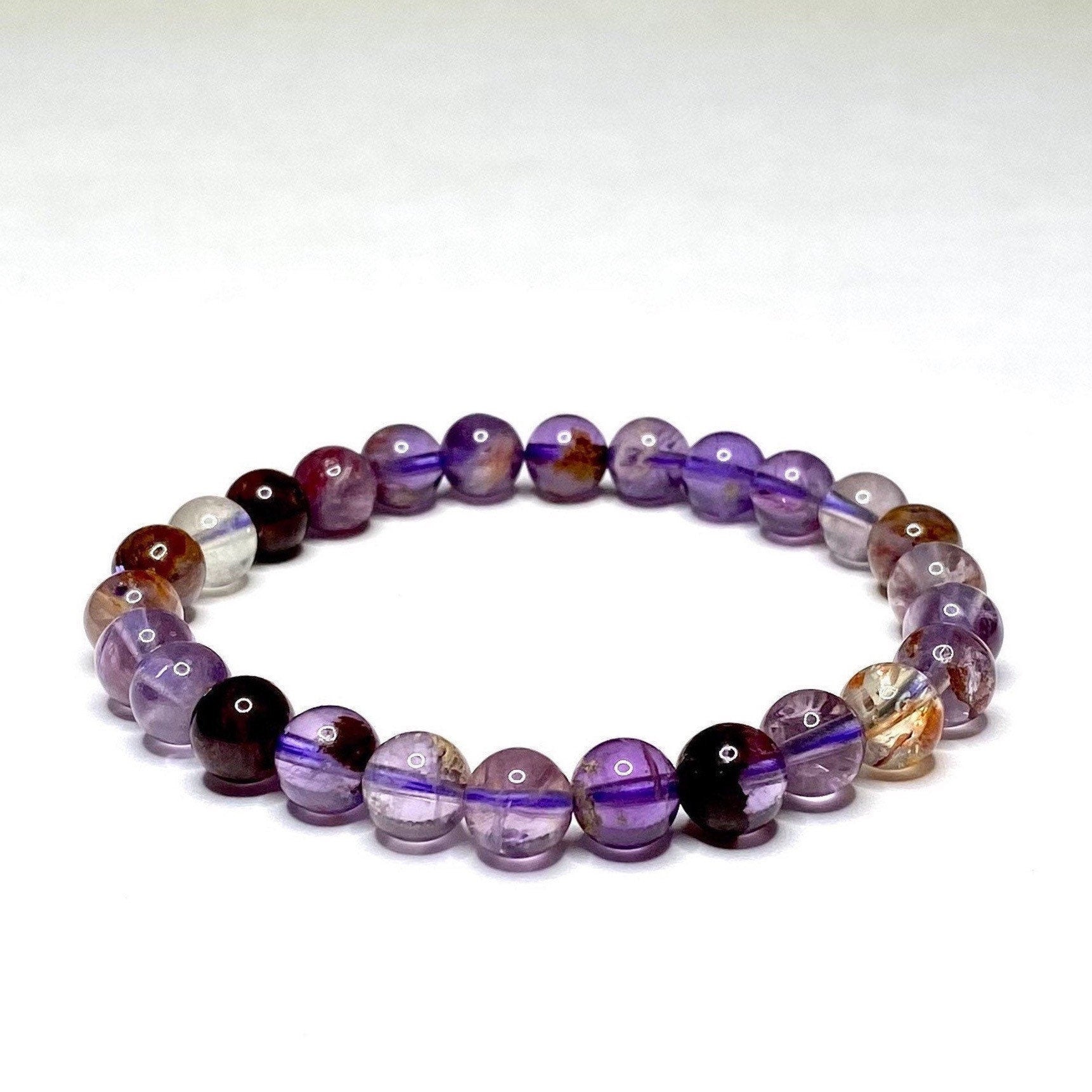 Amethyst Super Seven Crystal Bracelet: Handmade Gemstone Beaded Bracelet