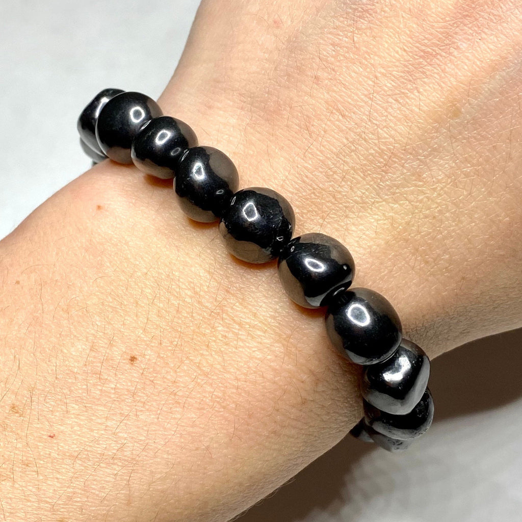 Shungite Crystal Beaded Bracelet: Handmade Tumbled Stone Bracelet, EMF Protection