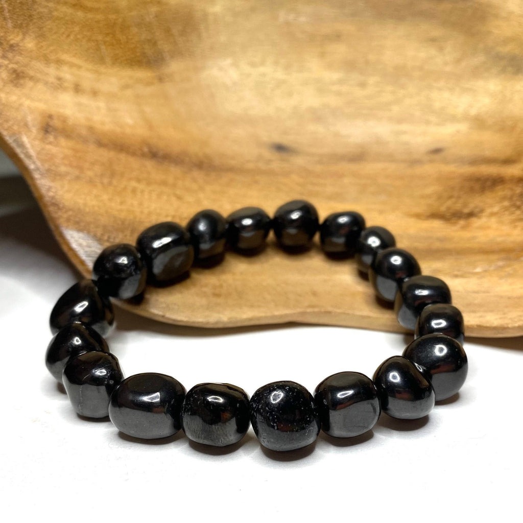 Shungite Crystal Beaded Bracelet: Handmade Tumbled Stone Bracelet, EMF Protection
