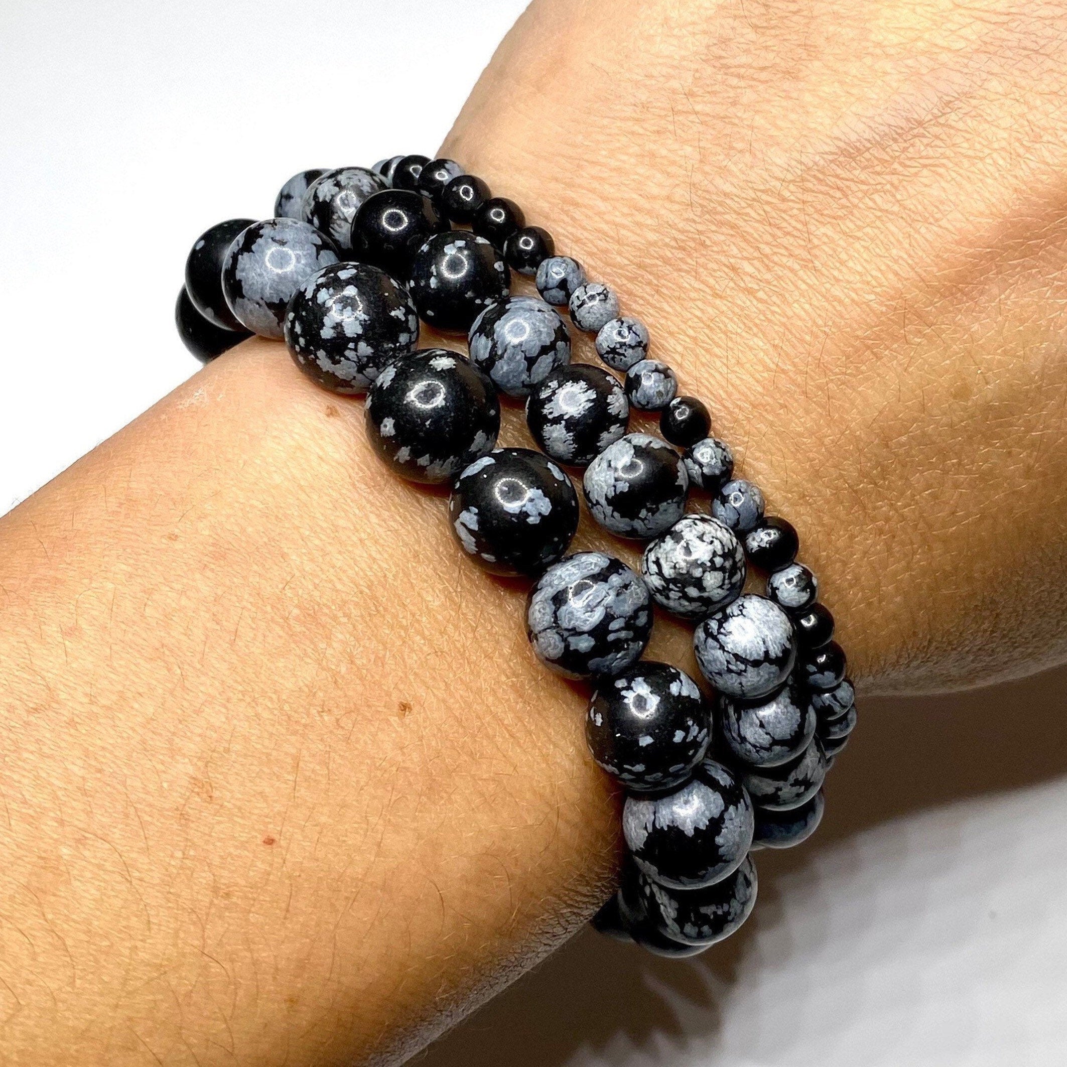 Snowflake Obsidian Crystal Bracelet: Gemstone Beaded Bracelet