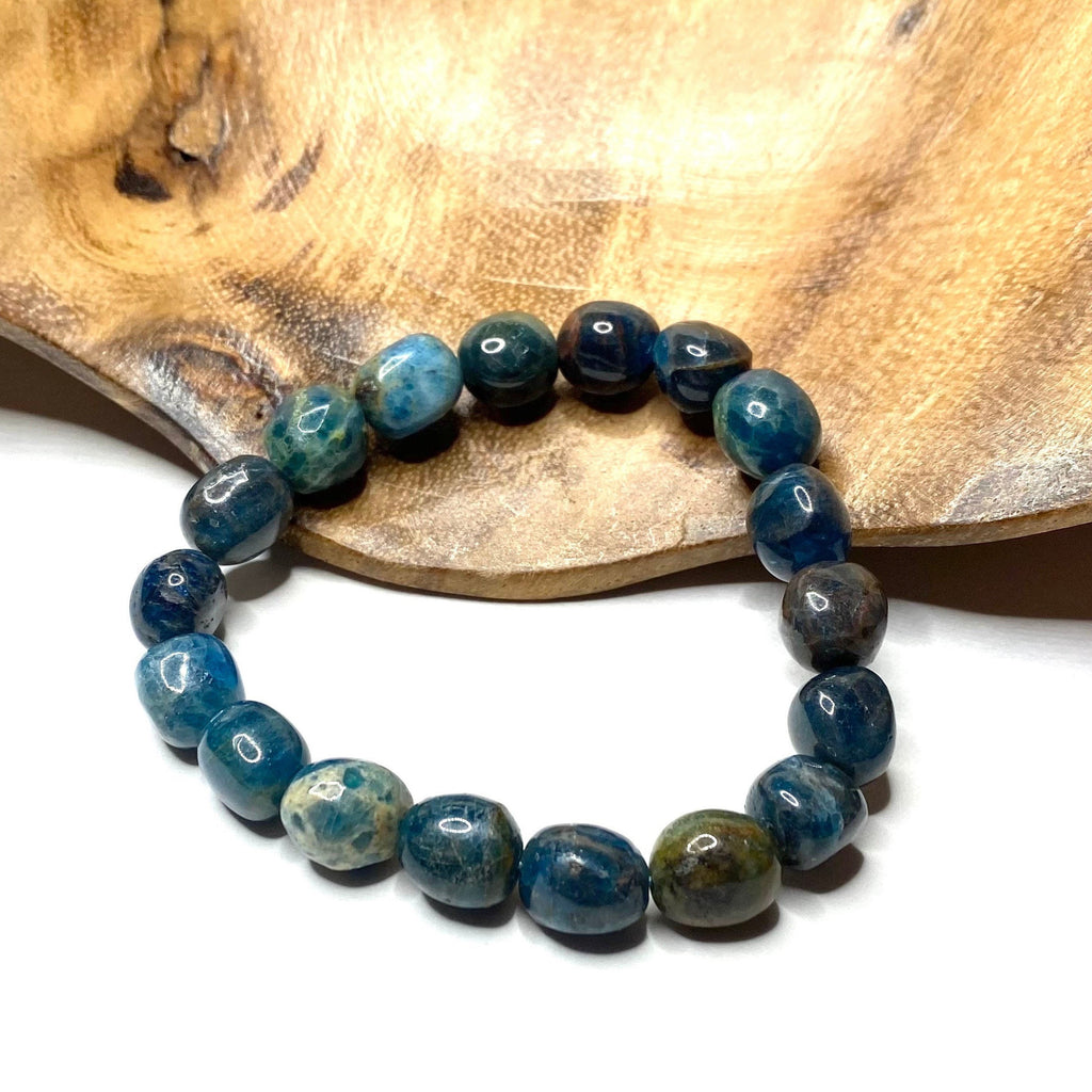 Blue Apatite Crystal Bracelet: 8mm Gemstone Beaded Stretch Bracelet