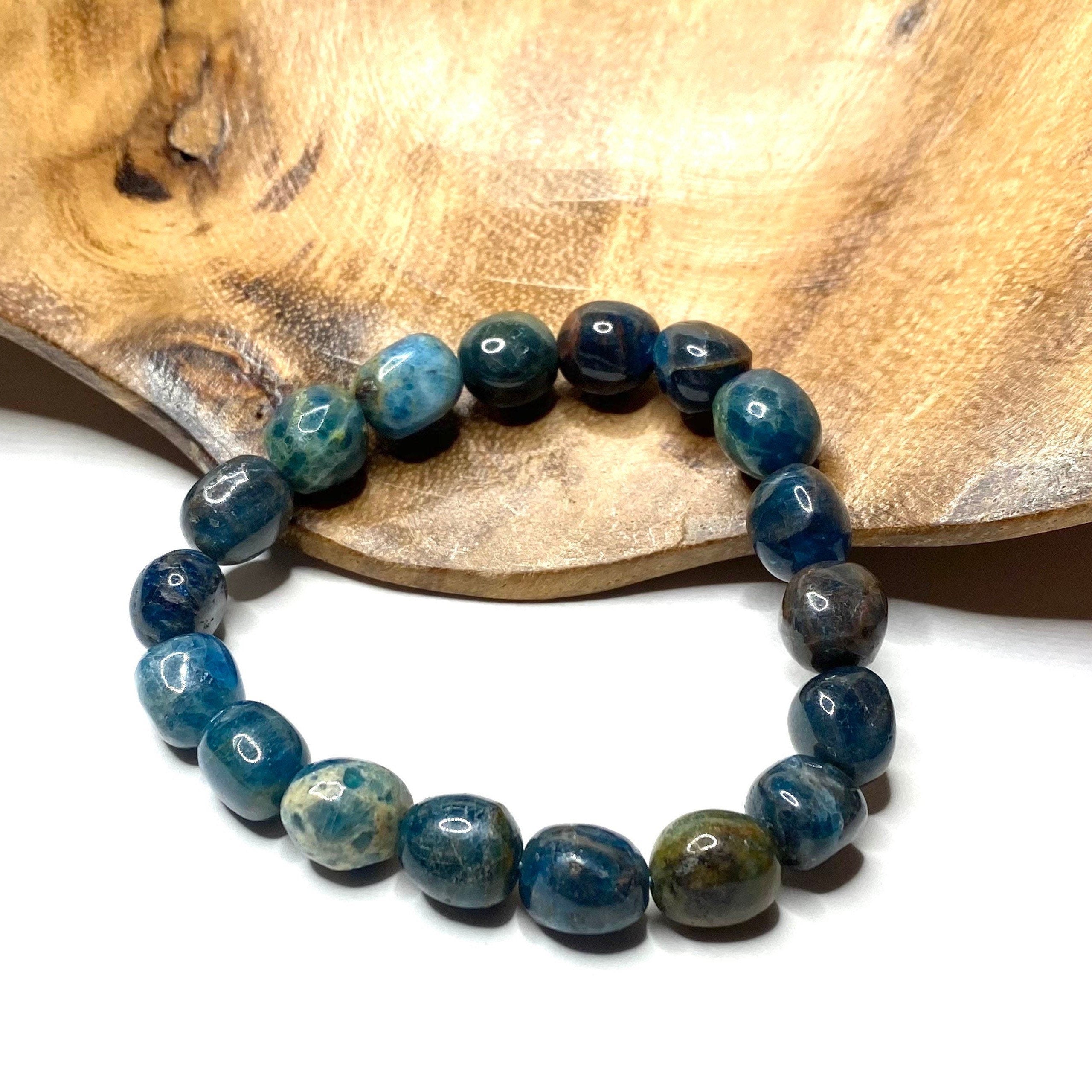 Blue Apatite Crystal Bracelet: 8mm Gemstone Beaded Stretch Bracelet