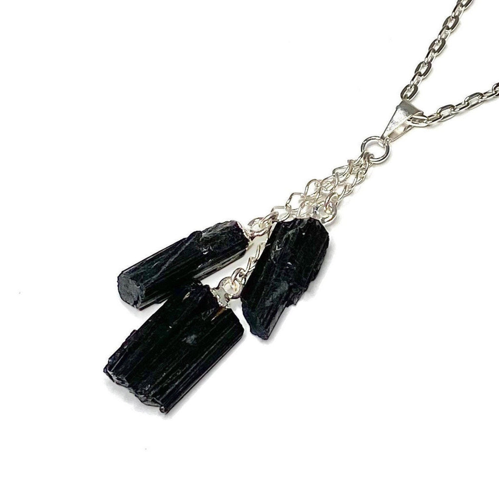 Black Tourmaline Triple Drop Pendant with Chain
