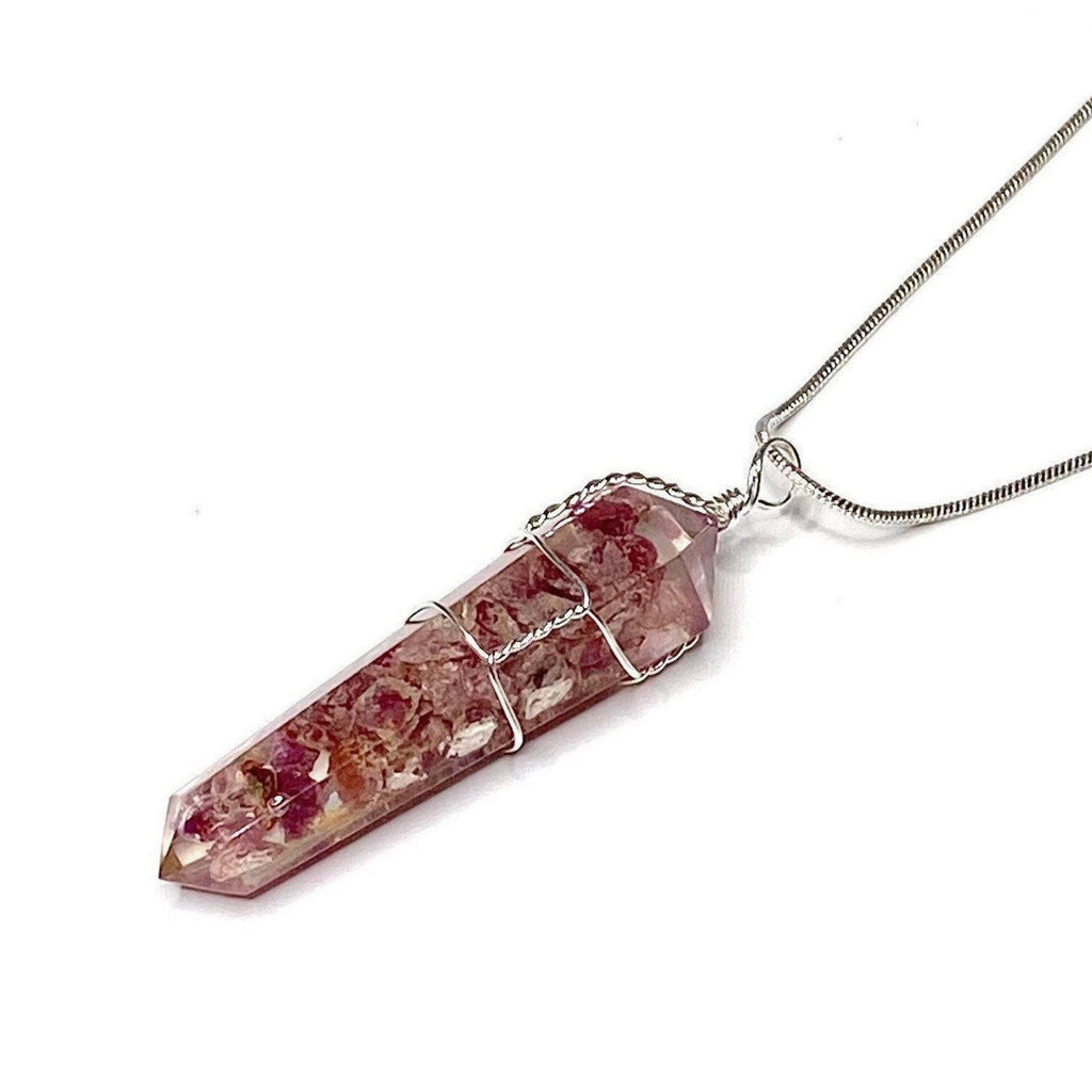 Ruby in Orgonite Wire Wrapped Pendant Necklace