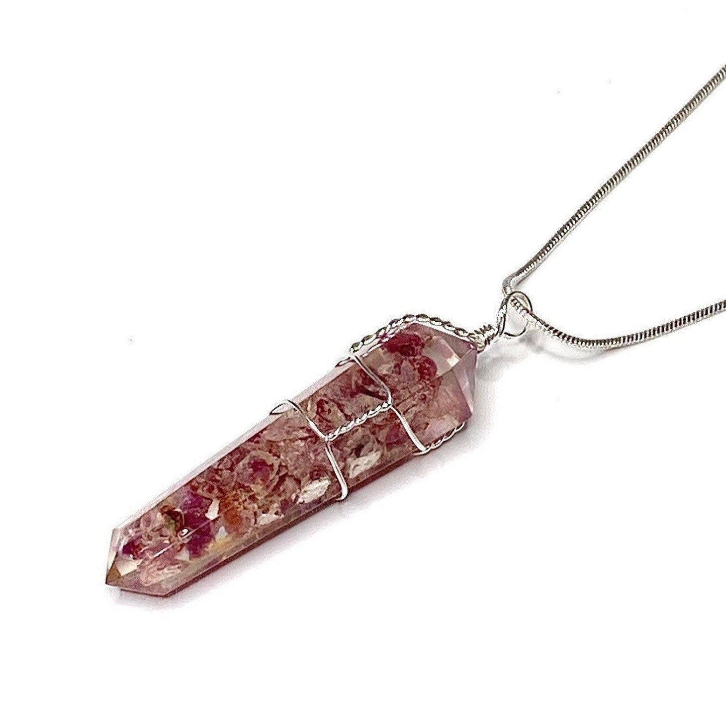 Ruby in Orgonite Wire Wrapped Pendant Necklace