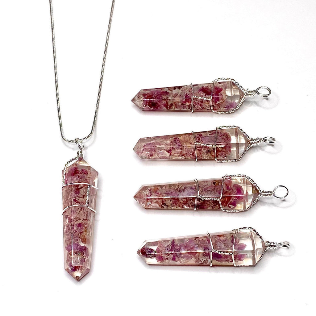Ruby in Orgonite Wire Wrapped Pendant Necklace