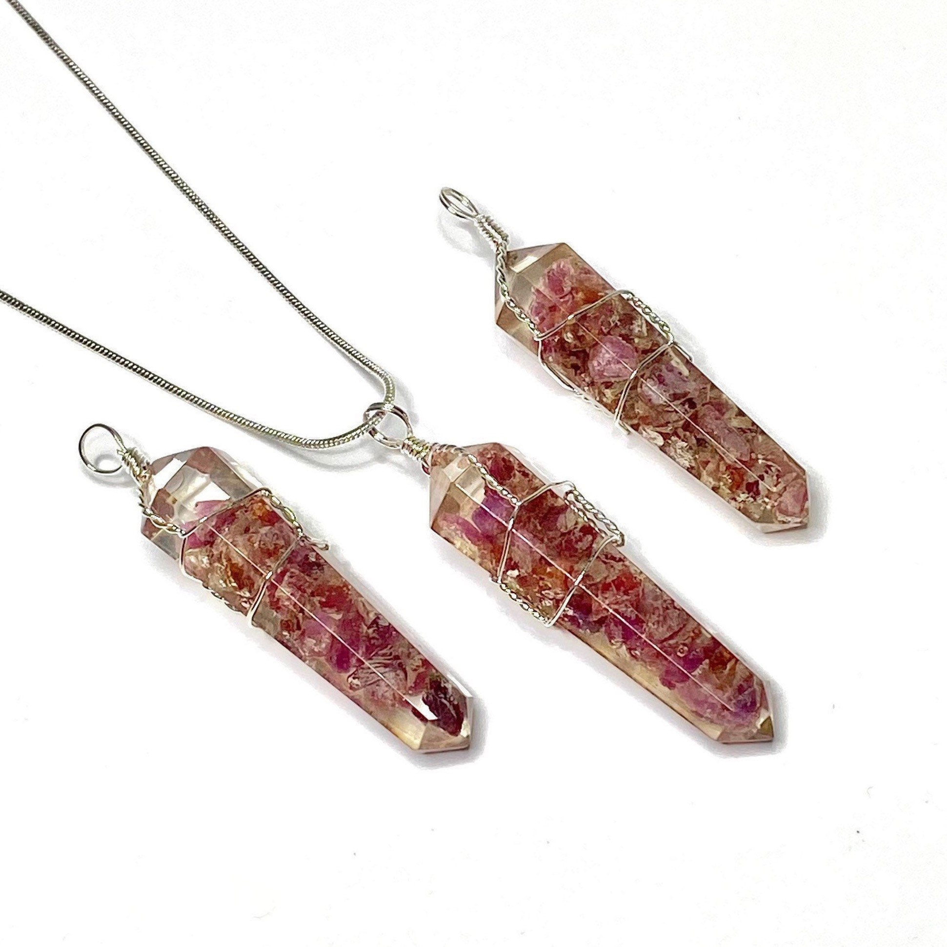 Ruby in Orgonite Wire Wrapped Pendant Necklace