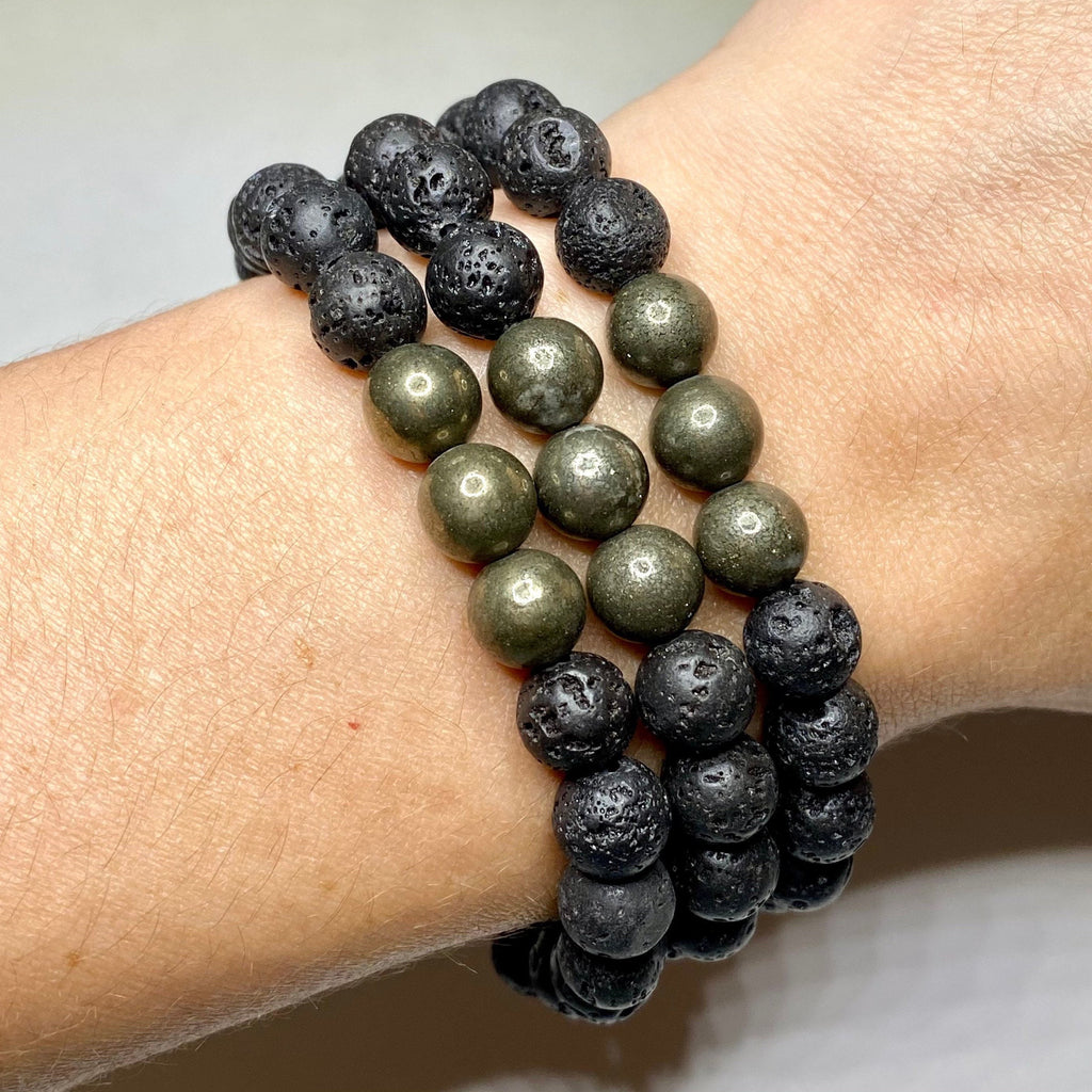 Lava Rock & Pyrite Beaded Stretch Bracelet