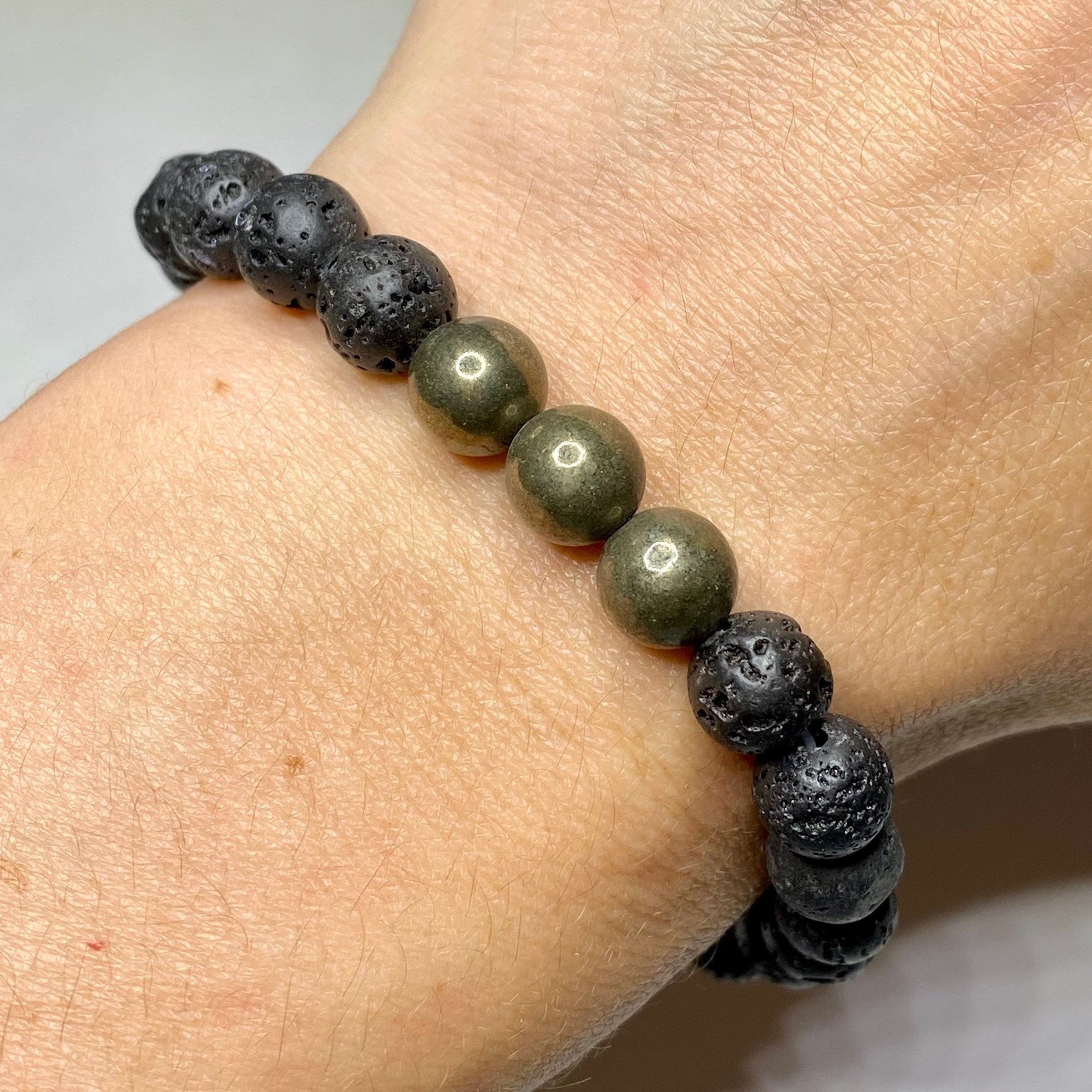 Lava Rock & Pyrite Beaded Stretch Bracelet