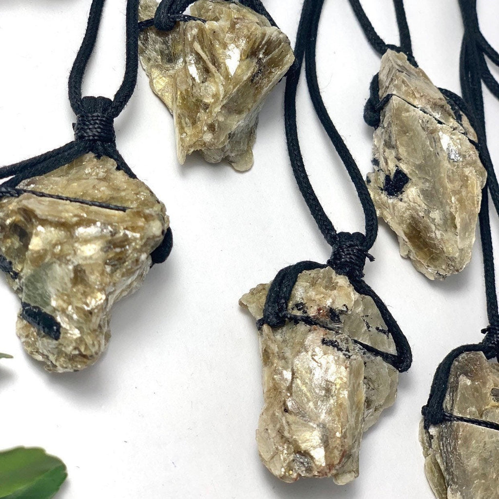 Golden Mica Crystal Cluster Necklace: Muscovite on Black Cord