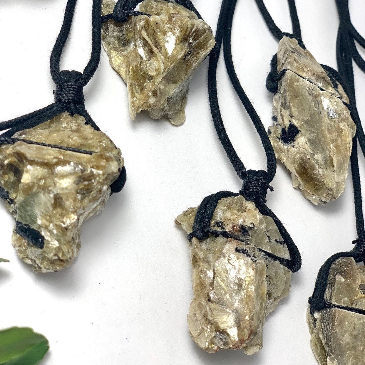 Golden Mica Crystal Cluster Necklace: Muscovite on Black Cord