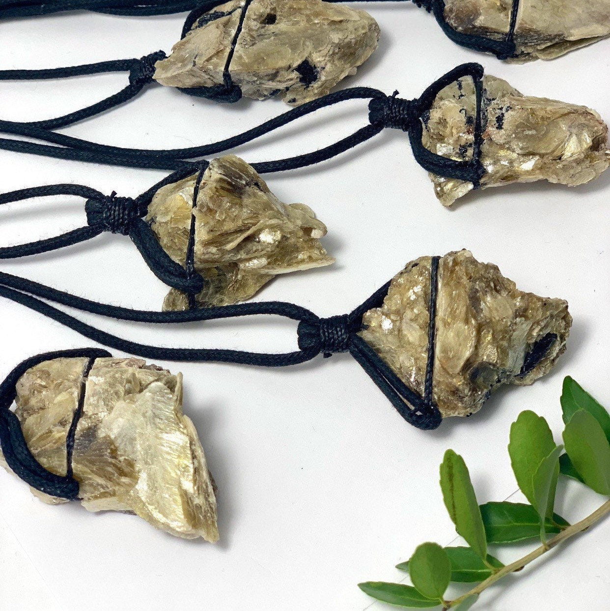 Golden Mica Crystal Cluster Necklace: Muscovite on Black Cord