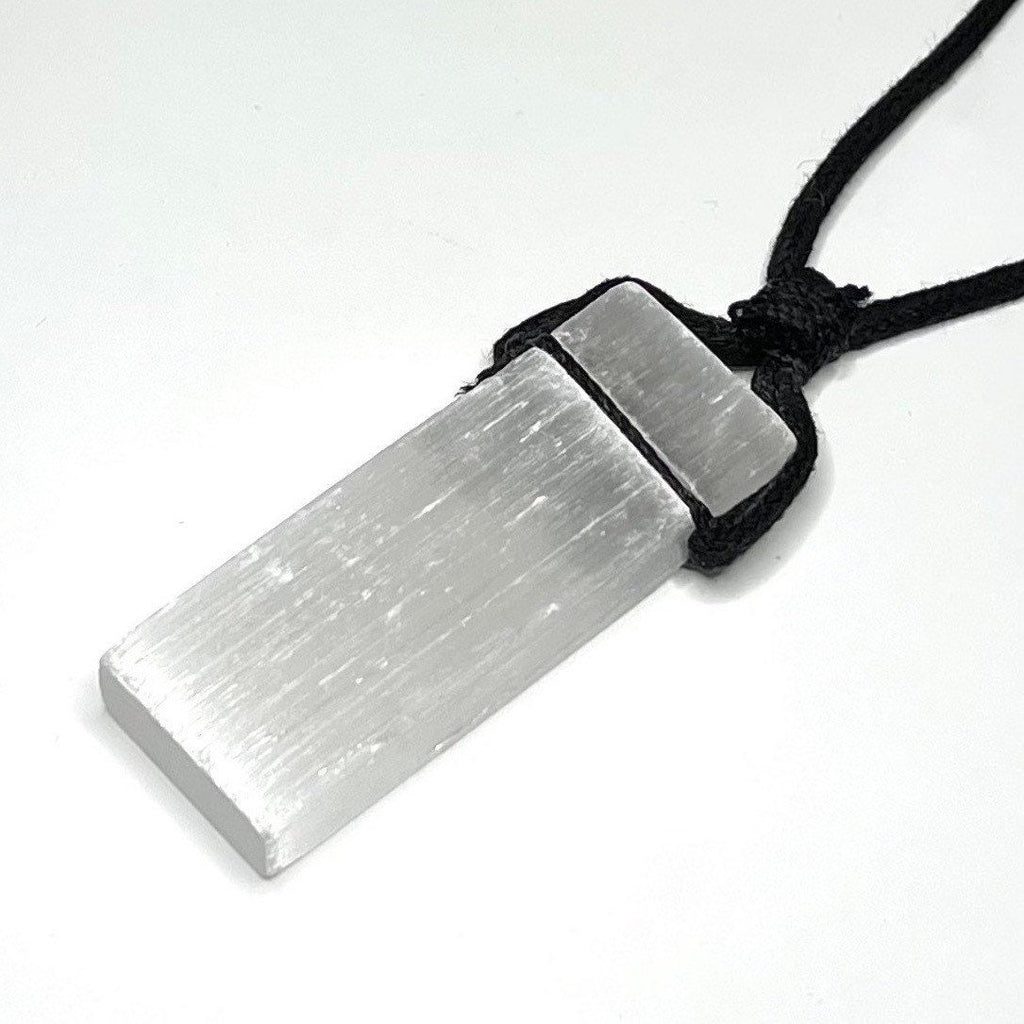 Selenite Crystal Pendant Necklace: Cleansing Gemstone on Black Cord