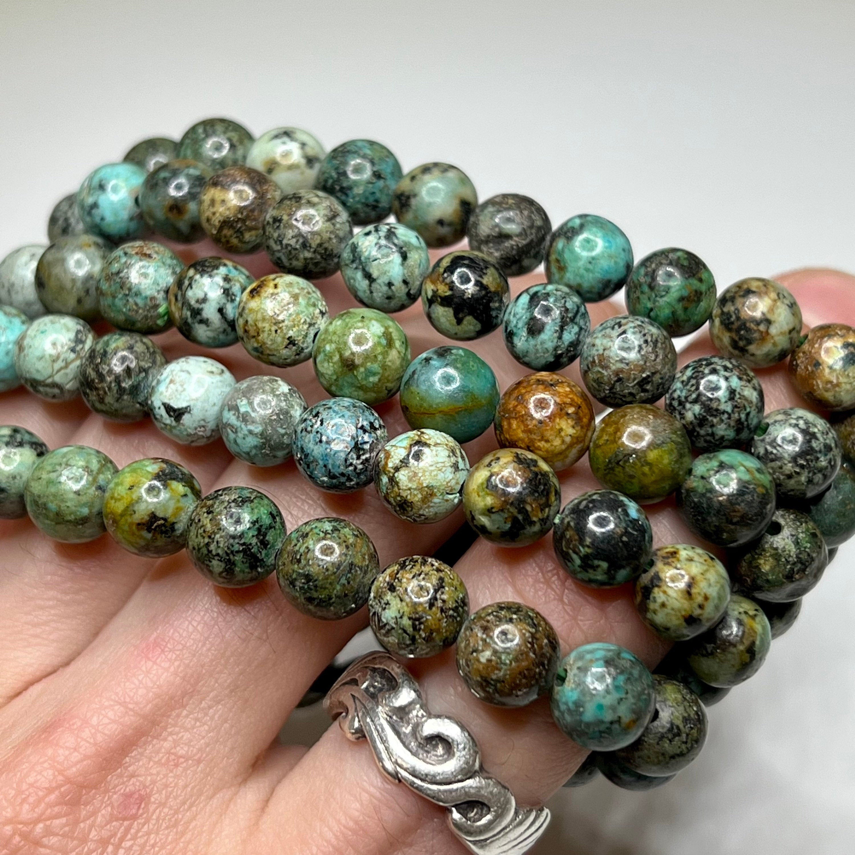 African Turquoise Crystal Bracelet: 8mm Gemstone Beaded Jewelry