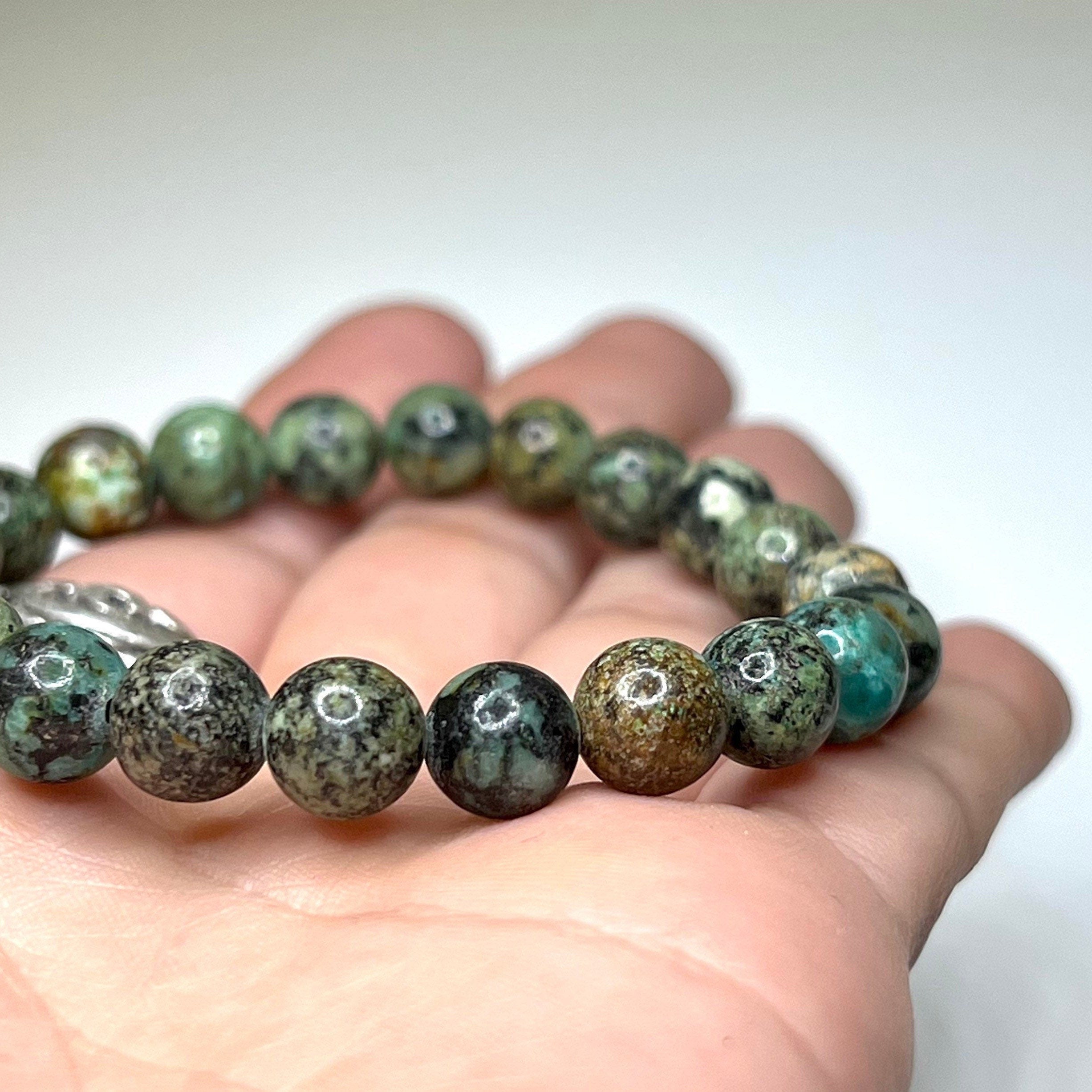 African Turquoise Crystal Bracelet: 8mm Gemstone Beaded Jewelry
