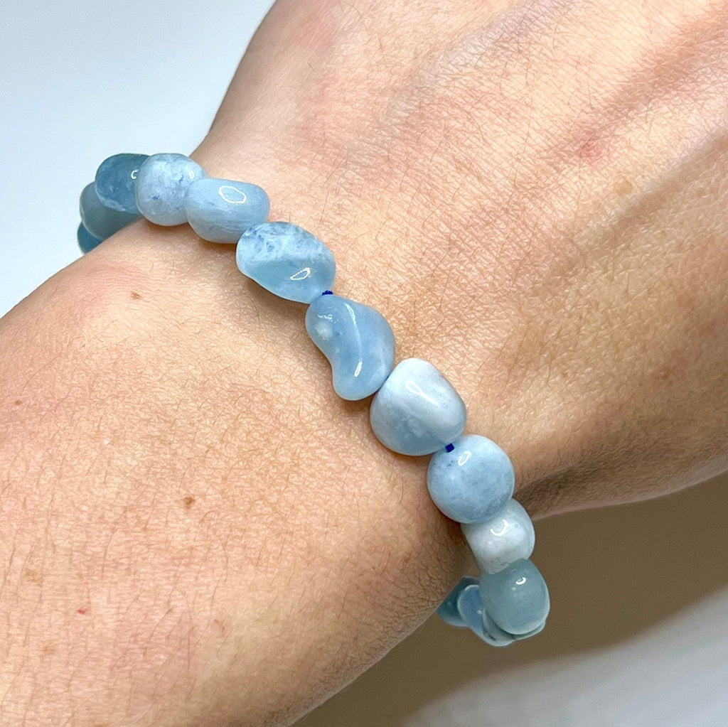 Aquamarine Crystal Bracelet, Tumbled Gemstone Beaded Bracelet