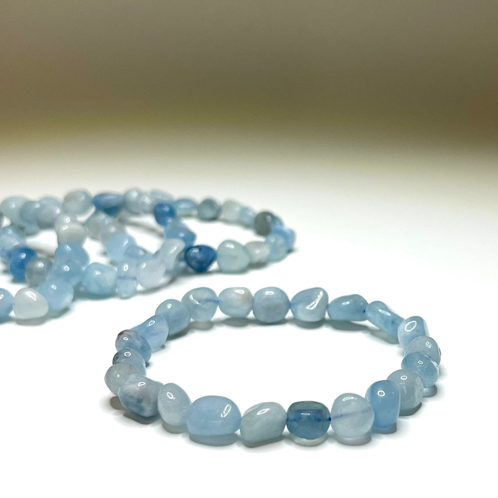 Aquamarine Crystal Bracelet, Tumbled Gemstone Beaded Bracelet