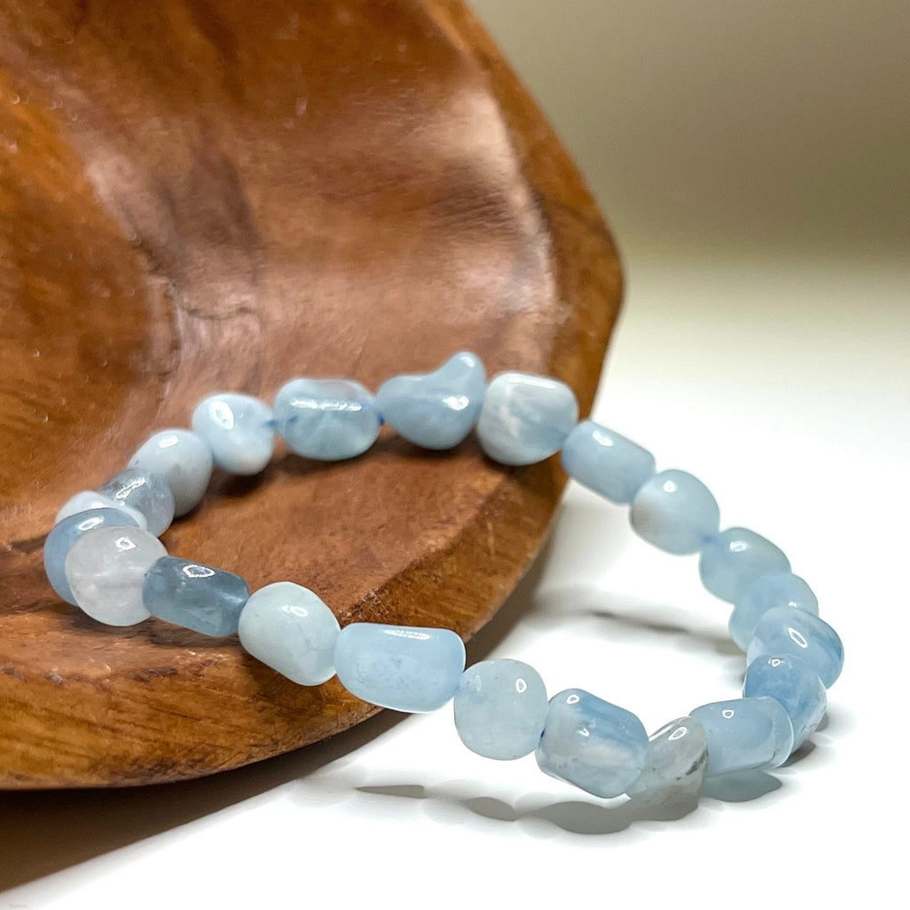 Aquamarine Crystal Bracelet, Tumbled Gemstone Beaded Bracelet