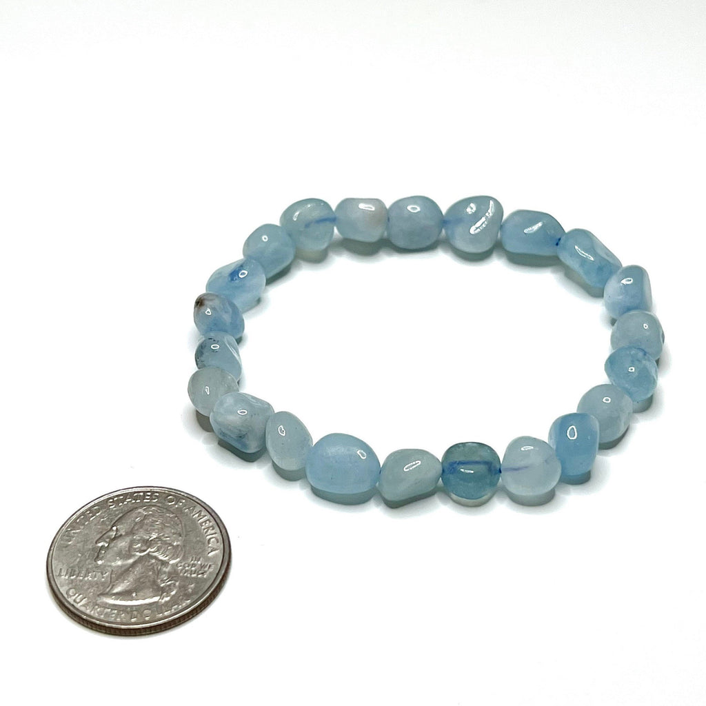 Aquamarine Crystal Bracelet, Tumbled Gemstone Beaded Bracelet
